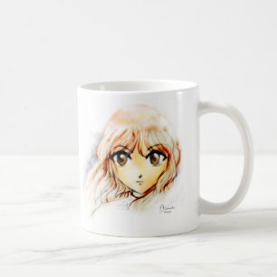 Großes kawaii Augen der Manga Anime-Mädchenskizz Kaffeetasse
