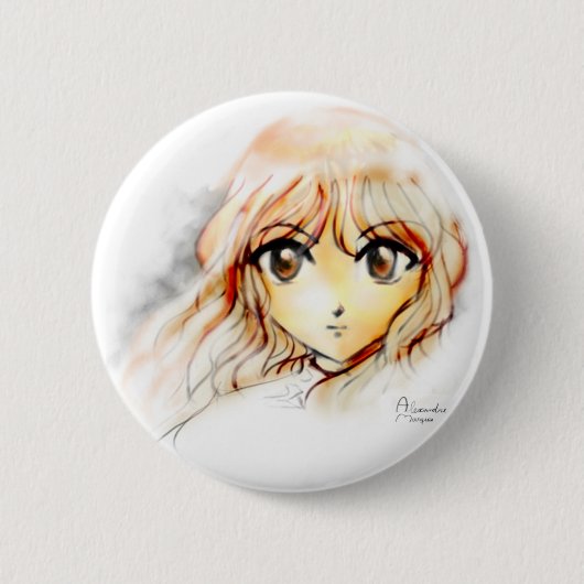 Großes kawaii Augen der Manga Anime-Mädchenskizze Button (Vorderseite)