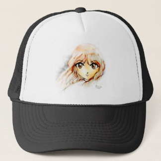 Großes kawaii Augen der Manga Anime-Mädchenskizze Truckerkappe