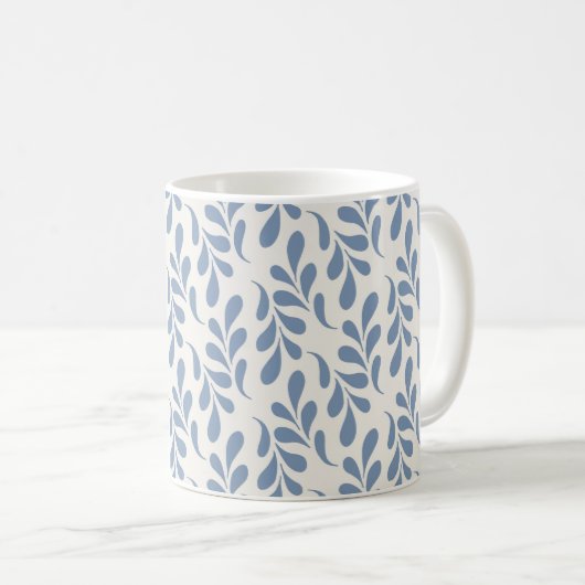 Großes Küstenblau-Botanik-Blattmuster Kaffeetasse (VorderseiteRechts)