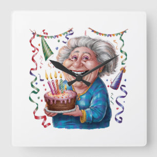 Großes Lächeln Oma Geburtstag Quadratische Wanduhr