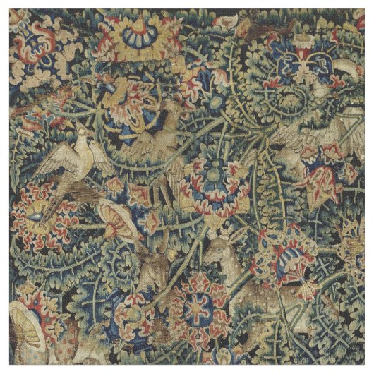 Grosses Leaf Verdure & Animals Renaissance Tapesta Stoff (Nahaufnahme)
