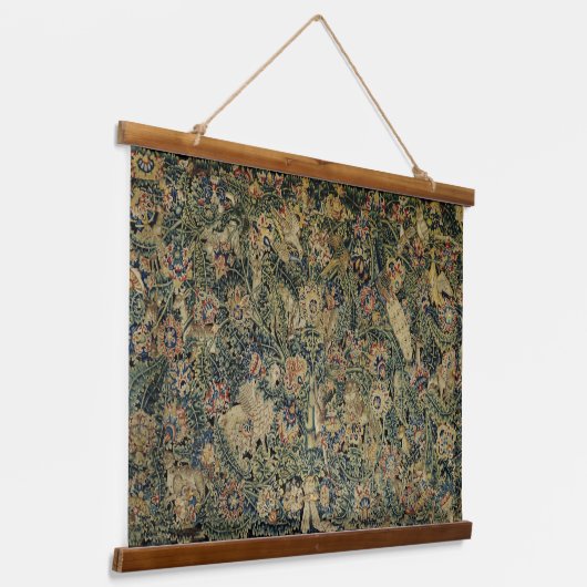 Grosses Leaf Verdure & Animals Renaissance Wandteppich Mit Holzrahmen (Gewinkelt)