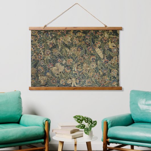 Grosses Leaf Verdure & Animals Renaissance Wandteppich Mit Holzrahmen (Wohnzimmer)