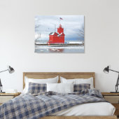 Grosses Leuchtturm aus Michigan mit Schwänen Leinwanddruck (Insitu (Schlafzimmer))