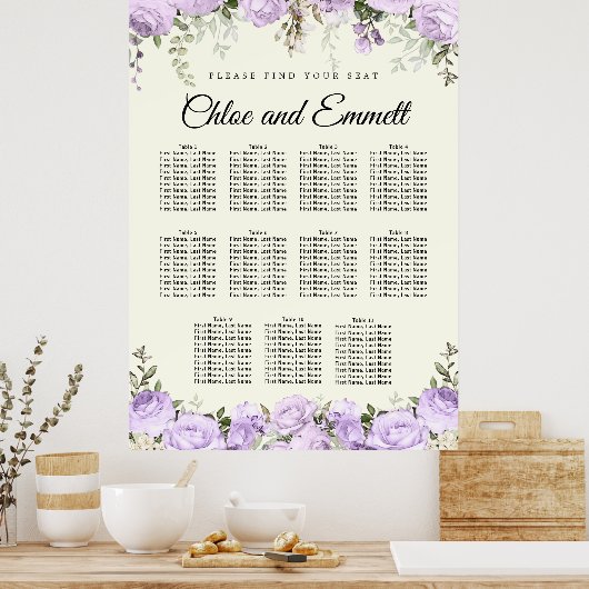 Grosses Lila 11-Tisch Hochzeitsposter Poster (Küche)