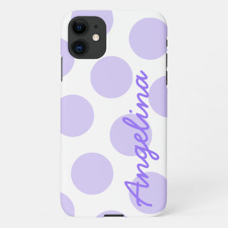 Großes lila Pastell-Tupfenmuster personalisiert iPhone 11 Hülle
