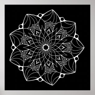 Großes Mandala Poster mit schwarzem Hintergrund