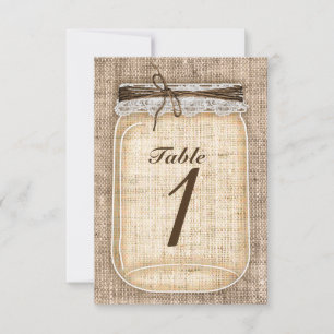 Großes Mason-Glas & Jute-Spitze Rustikale Tischnum Einladung