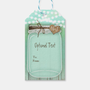 Großes Mason-Glas & Lichter Mint Rustikale Hochzei Geschenkanhänger