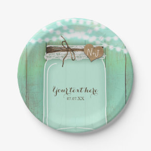 Großes Mason Glas & Lichter Mint Rustikale Hochzei Pappteller