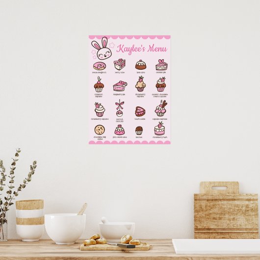 Großes Menu Kawaii Bäckerei Poster mit Ihrem Namen (Küche)