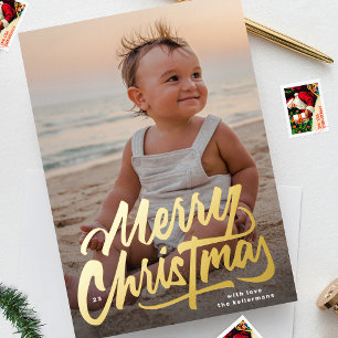 Großes modernes GOLD SCHRIFTART Frohe Weihnachten Folien Feiertagskarte