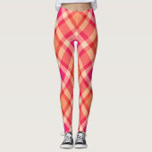 Grosses, modernes Kariertes, orangefarbenes, koral Leggings (Vorderseite)