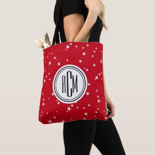 Großes Monogramm auf roter weißer Sternenschulter- Tasche