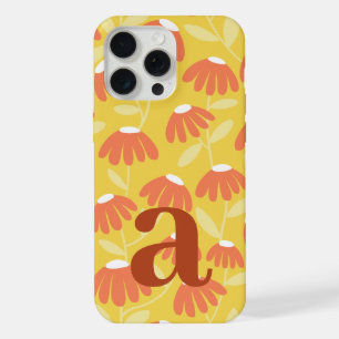 Großes Monogramm Buchstabe Gelbes Blumenmuster iPhone 15 Pro Max Hülle