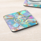 Großes Monogramm oder Name auf Opal Getränkeuntersetzer (Linke Seite)