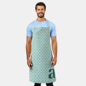 Großes Monogramm Teal Blau Vintage Blumenmuster Schürze (Getragen)