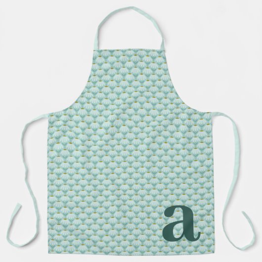 Großes Monogramm Teal Blau Vintage Blumenmuster Schürze (Vorderseite)