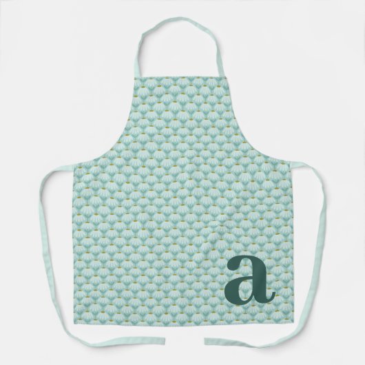 Großes Monogramm Teal Blau Vintage Blumenmuster Schürze (Vorderseite)