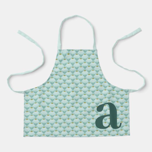 Großes Monogramm Teal Blau Vintage Blumenmuster Schürze (Vorderseite)
