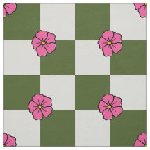 Großes Oliv Rosa Blumen-Karo-Twill