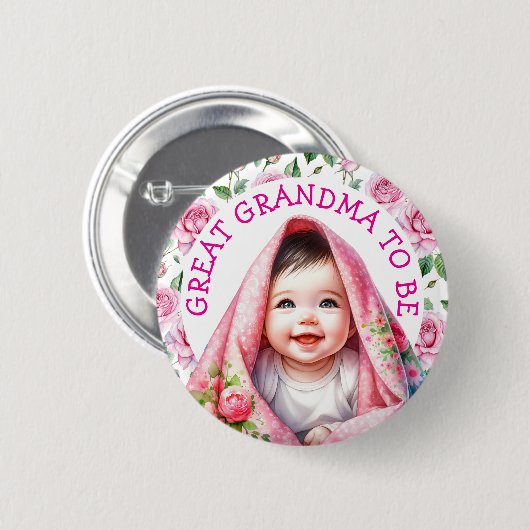 Großes Oma | Floral Baby Dusche Button (Vorne & Hinten)