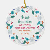 Großes Oma-Foto und Schneeflocken im Wald Keramik Ornament (Vorne)