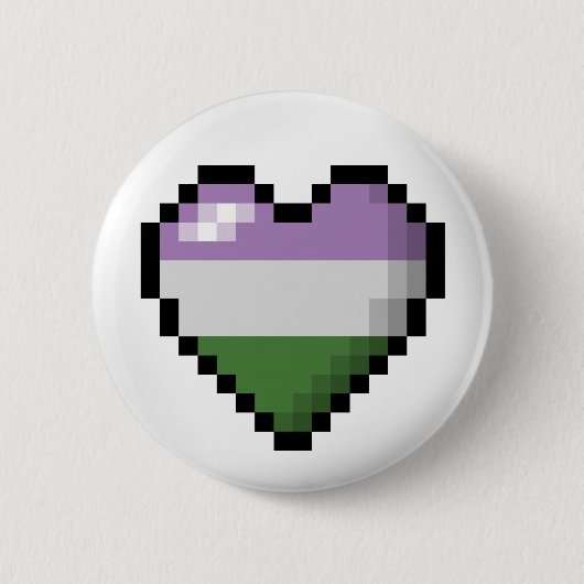 Großes Pixel Herzdesign im Genderqueer-Pride-Flag Button (Vorderseite)