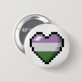 Großes Pixel Herzdesign im Genderqueer-Pride-Flag Button (Vorne & Hinten)