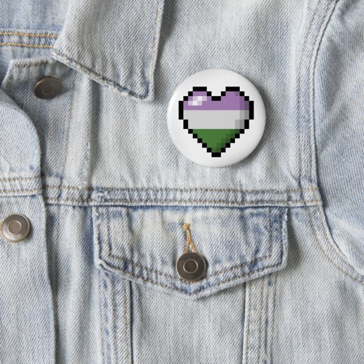 Großes Pixel Herzdesign im Genderqueer-Pride-Flag Button (Beispiel)