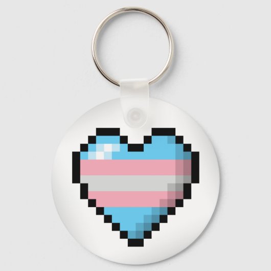Großes Pixel Herzdesign im Transgender-Prix-Flag Schlüsselanhänger (Vorderseite)