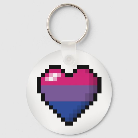 Großes Pixel Herzdesign in Bisexueller Stolperflag Schlüsselanhänger (Vorderseite)