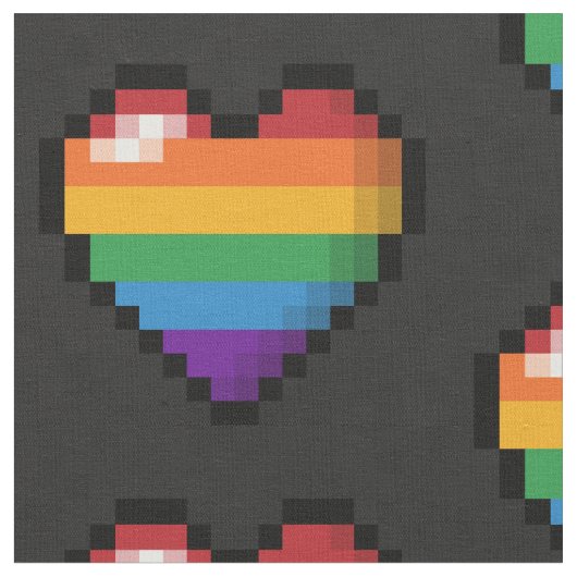 Großes Pixel Herzdesign in LGBTQ-Regenbogenfarben Stoff (Nahaufnahme)