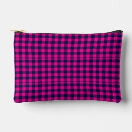 Großes Pixel-Karo in Rosa-Navy Zubehörtasche