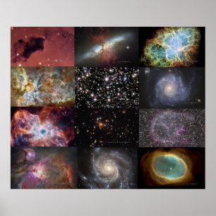 Großes Plakat mit 12 Hubble tiefen Himmel-Fotos