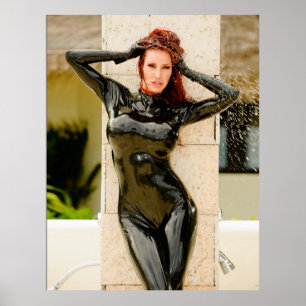 GROSSES PLAKAT - SCHWARZER LATEX CATSUIT - Bianca