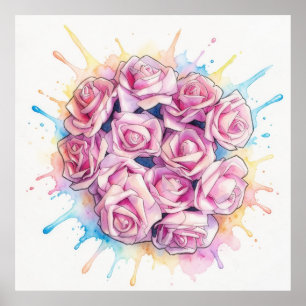 Großes Poster Art mit rosa Rosen-Spritzer