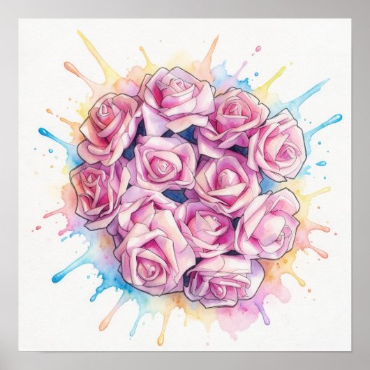 Großes Poster Art mit rosa Rosen-Spritzer (Vorne)