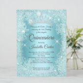 Grosses Quinceanera Aquamarin Snowflake Winter Won Einladung (Stehend Vorderseite)