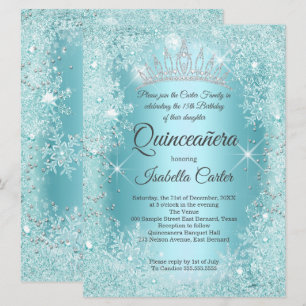 Großes Quinceanera Türkises Schneeglöckchen Winter Einladung