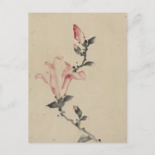 Grosses rosa Blossom auf einem Stem von Hokusai Postkarte