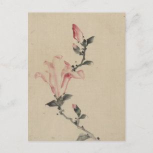Grosses rosa Blossom auf einem Stem von Hokusai Postkarte