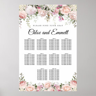 Grosses rosa, florales 10-Tisch-Hochzeitsdiagramm Poster