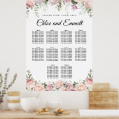 Grosses rosa, florales 10-Tisch-Hochzeitsdiagramm Poster (Küche)