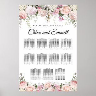 Grosses rosa, florales 11-Tisch Hochzeitsdiagramm Poster