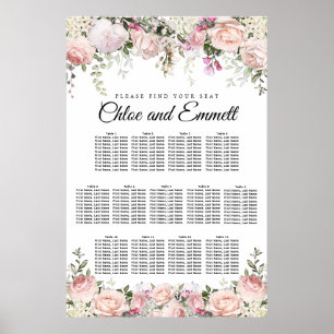 Grosses rosa, florales 13-Tisch-Hochzeitsdiagramm Poster