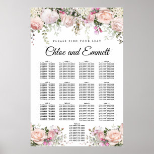 Grosses rosa, florales 13-Tisch-Hochzeitsdiagramm Poster