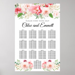 Grosses rosa, florales 13-Tisch-Hochzeitsdiagramm Poster