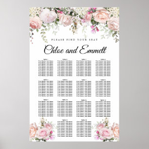 Grosses rosa, florales 14-Tisch-Hochzeitsdiagramm Poster